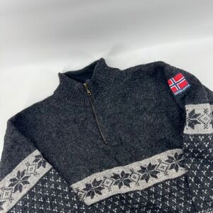 Asa Gjestal Spinneri Norwegian Wool Sweater Womens Medium Gray Fair Isle 1/4 Zip